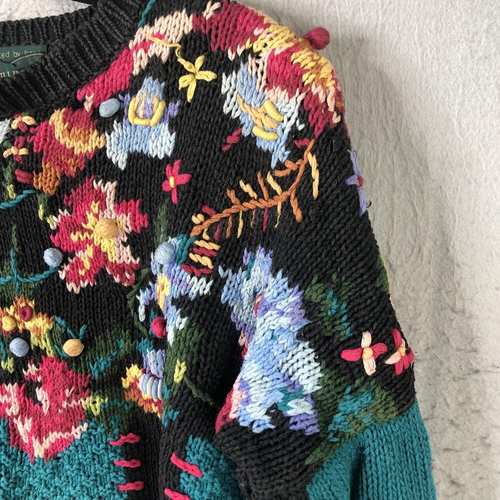 Vintage Cullinane Sweater Womens M Multicolor Floral Patchwork Chunky Knit Artsy - Picture 7 of 16